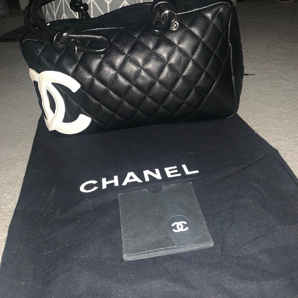 Auth Chanel Calfskin Quilted Cambon Ligne Pochette